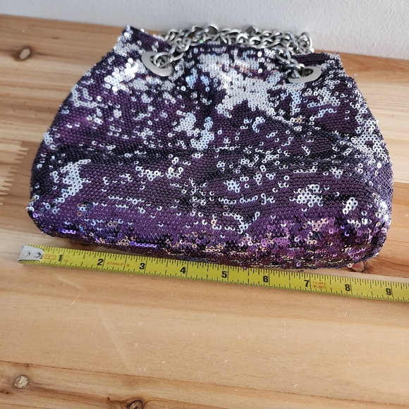 BIG BUDDHA Metallic Purple Silver Sequin Silver Chain Straps Slouchy Hobo Bag - Picture 8 of 13